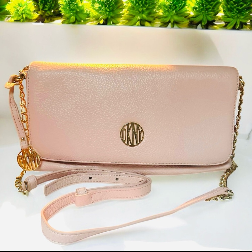 DKNY Blush Pink Crossbody Bag with Gold Accents
